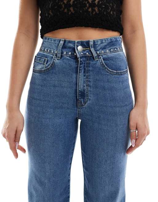 ONLY Juicy high rise wide leg jeans with stud in light wash, 5 of 5