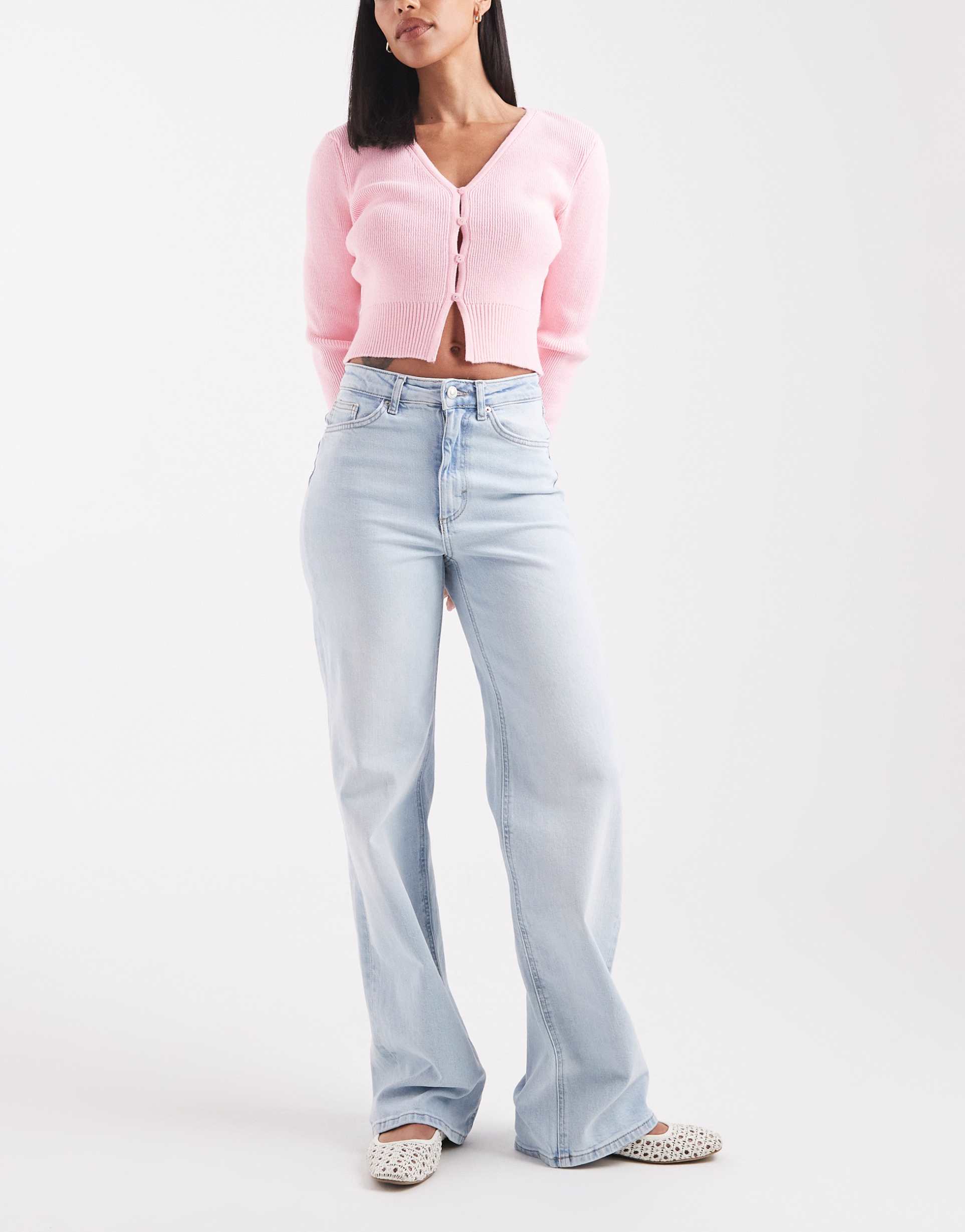 only juicy high waist wide leg jeans in bleached light blue denim