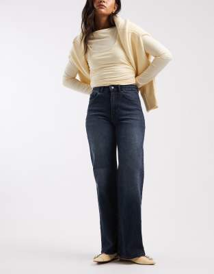 ONLY Juicy high waist wide leg jeans in dark blue denim