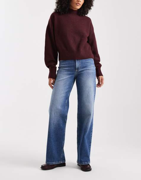 ONLY Juicy high waist wide leg jeans in dark blue