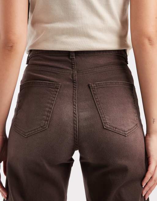 ONLY Juicy high waist wide leg jeans in dark brown denim, 5 of 5