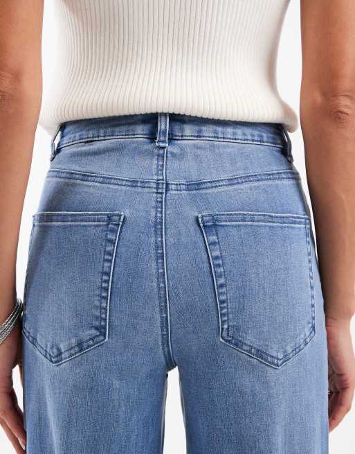 ONLY Juicy high waist wide leg jeans in mid blue