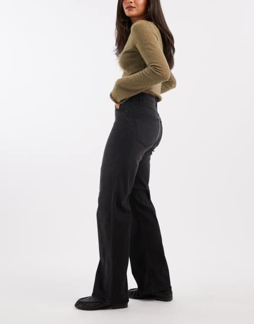 ONLY Juicy high waist wide leg jeans in washed black