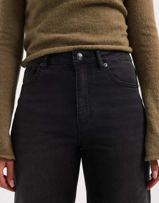 ONLY Juicy high waist wide leg jeans in washed black