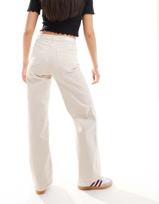 High-waist wide-leg ecru jeans