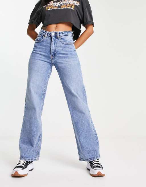 Only Juicy high waisted wide leg jeans in mid blue