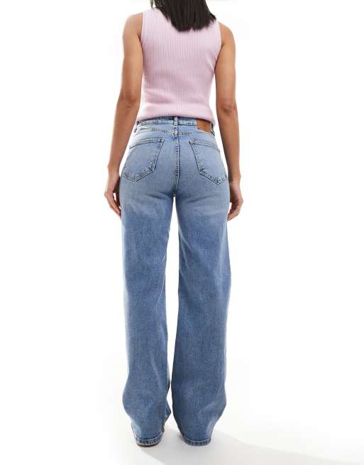 ONLY Juicy high waisted wide leg jeans in mid blue 