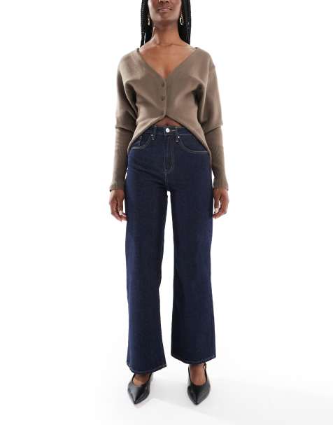 ONLY Juicy high waisted wide leg jeans with contrast stitch in indigo wash - view 1