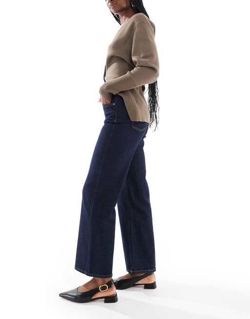 ONLY – Juicy – Weit geschnittene Jeans in indigoblauer Waschung mit hohem Bund und Kontrastnaht