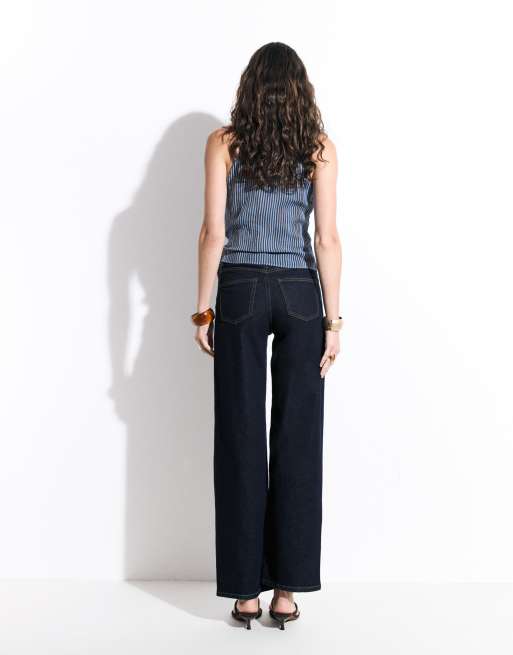 ONLY Juicy high waisted wide leg jeans with contrast stitch in indigo wash, 3 of 7