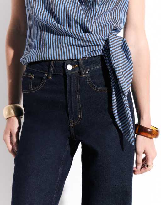 ONLY Juicy high waisted wide leg jeans with contrast stitch in indigo wash, 4 of 7
