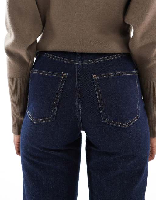 ONLY – Juicy – Weit geschnittene Jeans in indigoblauer Waschung mit hohem Bund und Kontrastnaht