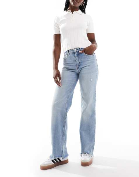 ONLY - Juicy - Jeans a vita alta a fondo ampio in denim azzurro - view 1