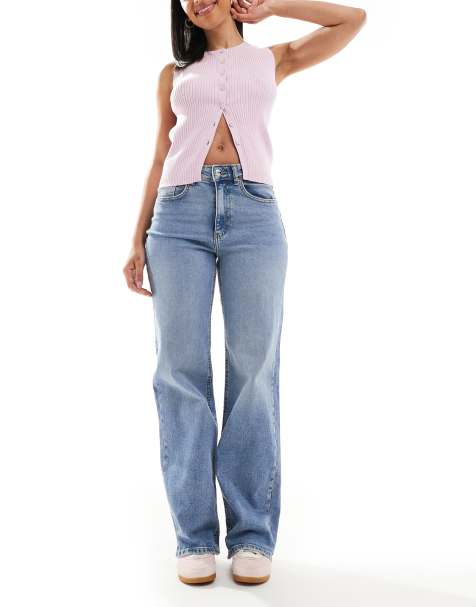 Only - Juicy - Jeans a vita alta con fondo ampio blu medio - view 1