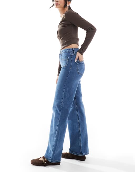 ONLY - Juicy - Jeans a vita alta e fondo ampio blu lavaggio medio con tasche, 3 di 5