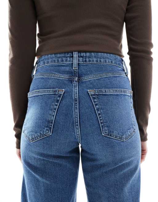 ONLY - Juicy - Jeans a vita alta e fondo ampio blu lavaggio medio con tasche, 4 di 5