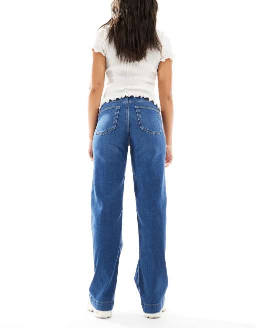 ONLY – Juicy – Jeans aus dunkelblauem Denim mit hohem Bund, weitem Bein und Biesendetail, 2 von 5