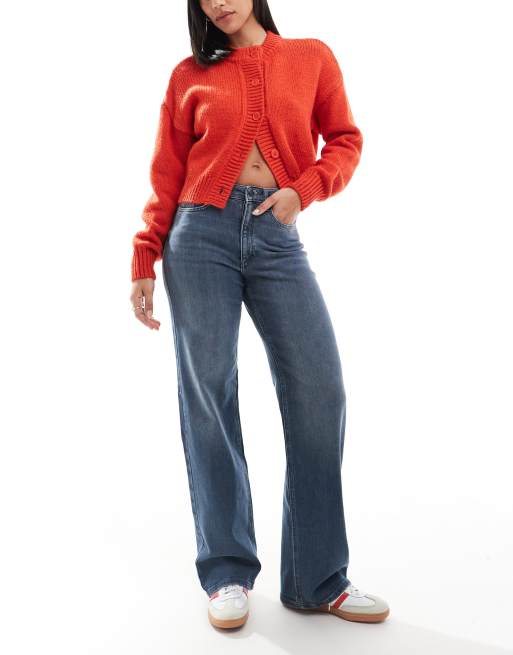 Only – Juicy – Jeans in Blaugrau mit hohem Bund und weitem Bein 