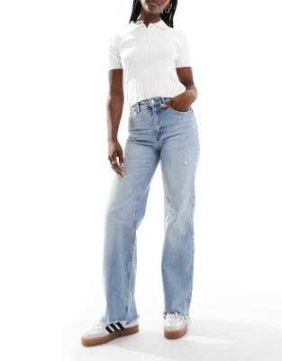 Only - Juicy - Jeans in Hellblau mit hohem Bund und weitem Bein