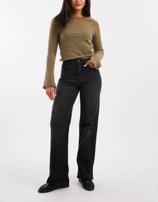 ONLY - Juicy - Jeans in verwaschenem Schwarz mit hohem Bund und weitem Schnitt