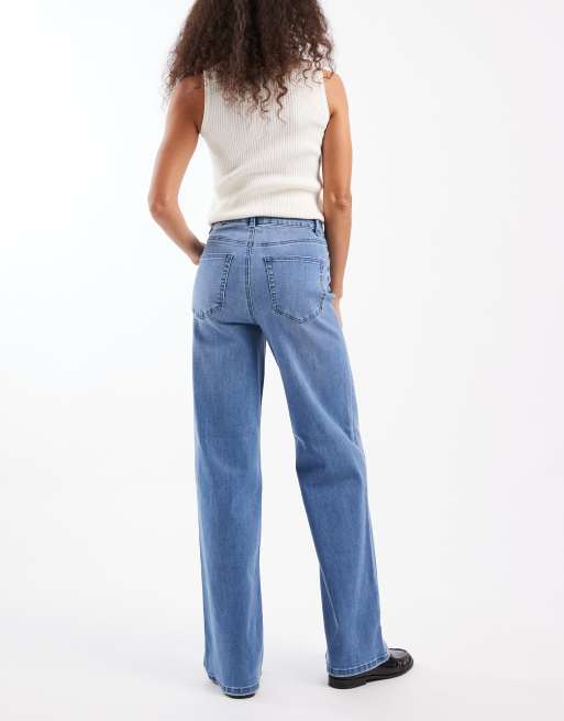 ONLY - Juicy - Jeans met hoge taille en wijde pijpen in middenblauw, 3 van 5