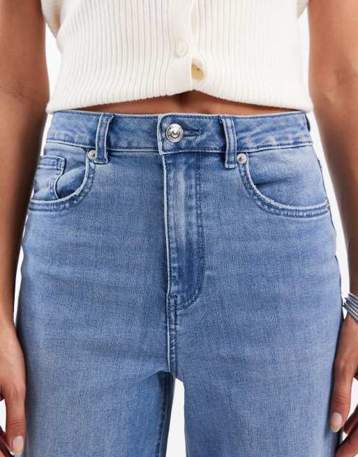 ONLY - Juicy - Jeans met hoge taille en wijde pijpen in middenblauw, 4 van 5