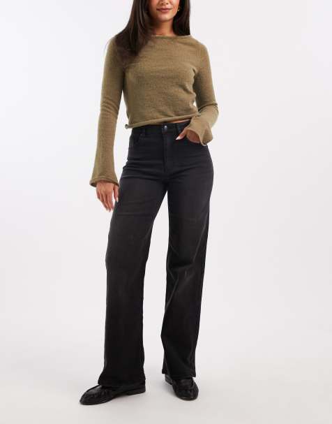 ONLY Juicy high waist wide leg jeans in washed black