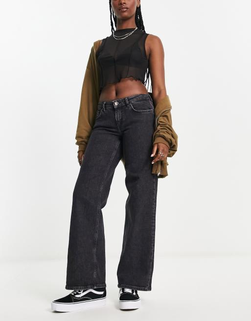 Bring The Style Low Rise Wide Leg Jeans Black Acid Wash