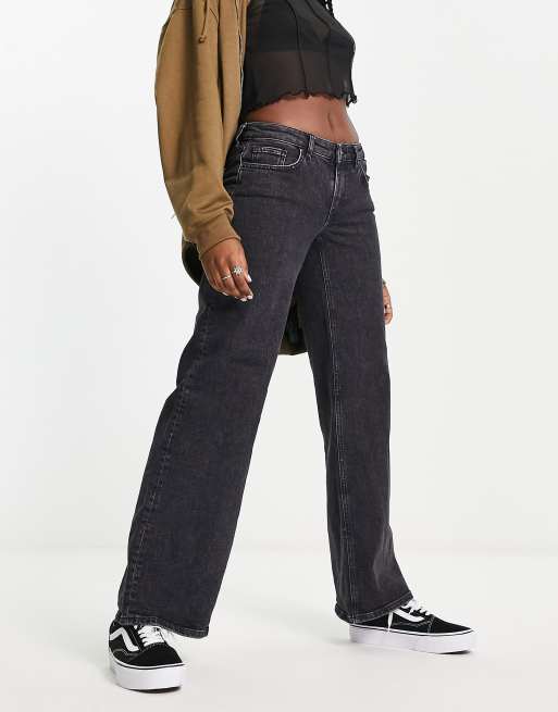 Bring The Style Low Rise Wide Leg Jeans Black Acid Wash