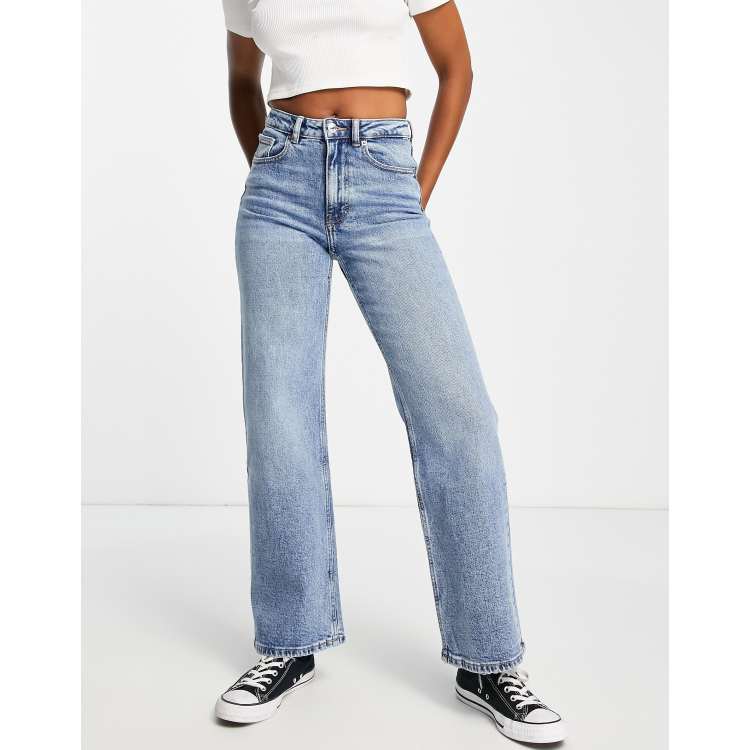 Only Juicy low waist wide leg jean in mid blue wash