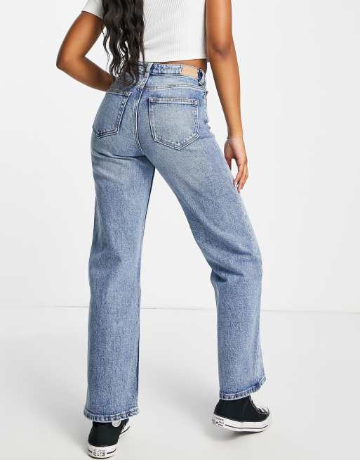 Only Juicy low waist wide leg jean in mid blue wash