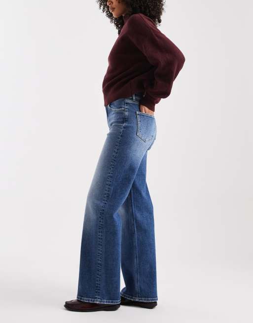 ONLY – Juicy – Mörkblå jeans med hög midja och vida ben, 3 av 5