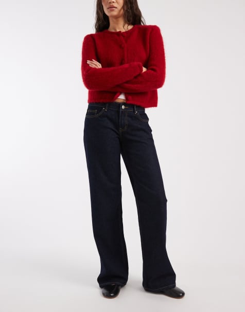 ONLY – Juicy – Mörkblå, tvättade jeans med vida ben och hög midja - view 1