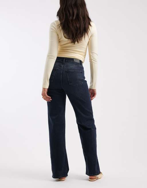 ONLY - Juicy - Mørkeblå højtaljede denimjeans med brede ben, 3 af 5