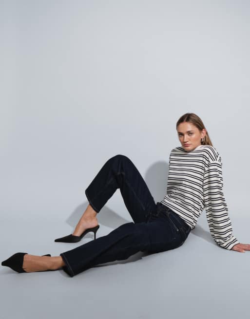 ONLY – Juicy – Weit geschnittene Jeans in indigoblauer Waschung mit hohem Bund und Kontrastnaht, 2 von 5