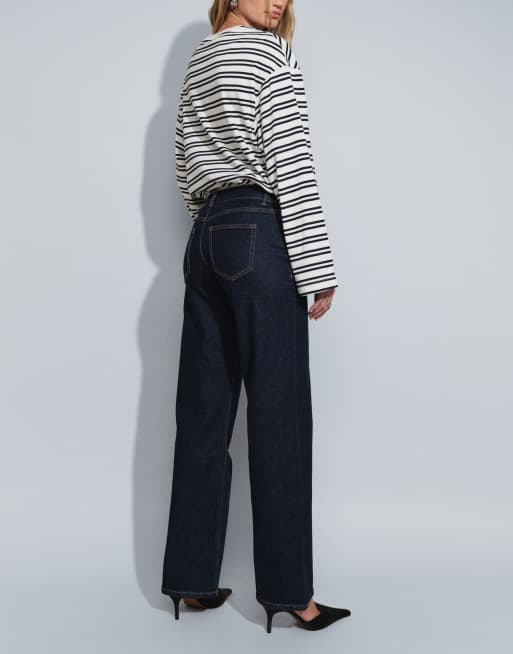 ONLY – Juicy – Weit geschnittene Jeans in indigoblauer Waschung mit hohem Bund und Kontrastnaht, 5 von 5
