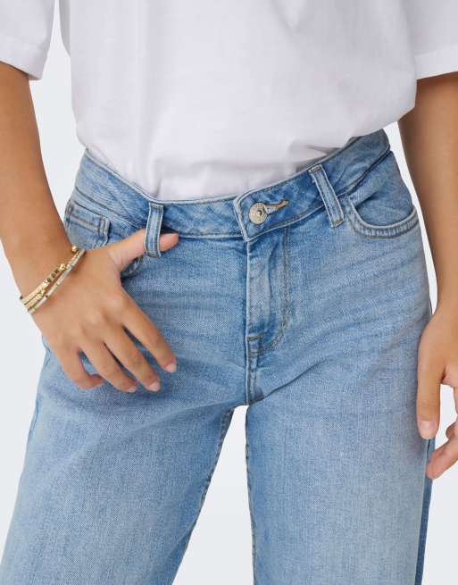 ONLY Julia jeans elasticizzati a vita bassa a gamba larga in denim blu chiaro, 6 di 7