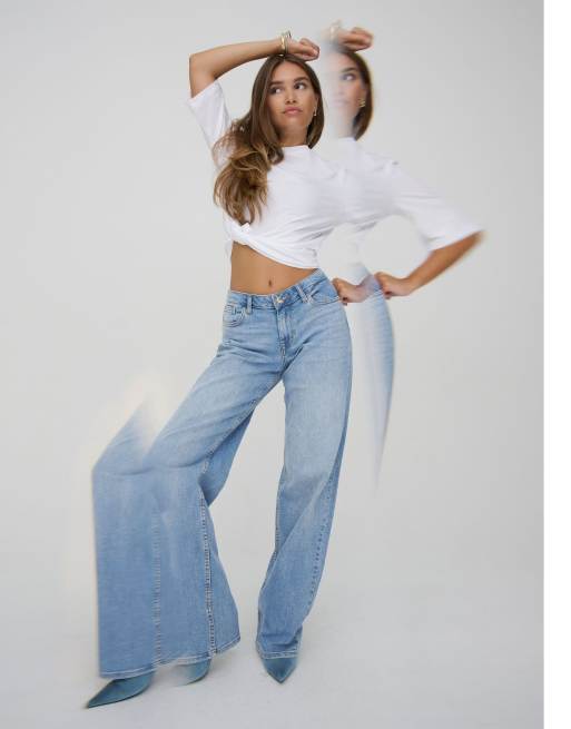 ONLY Julia low waist wide leg stretch jeans in light blue denim, 5 of 7