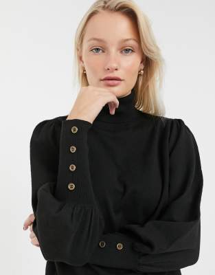 puff sleeve polo neck jumper