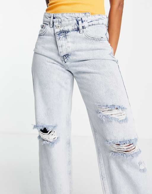ONLY Juliet low rise asymmetric button ripped boyfriend jean in