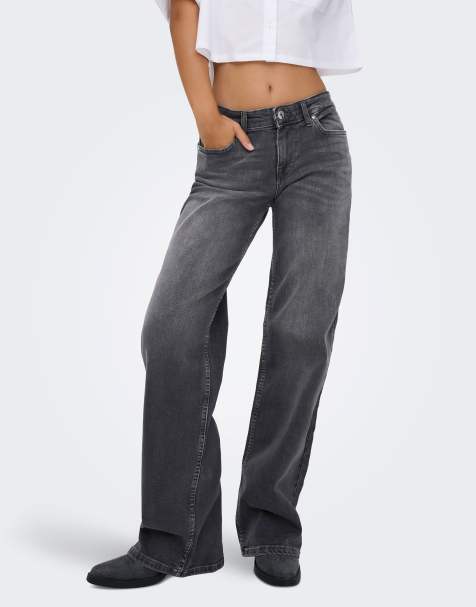 ONLY – Julles – Grå denimjeans med raka ben och låg midja - view 1