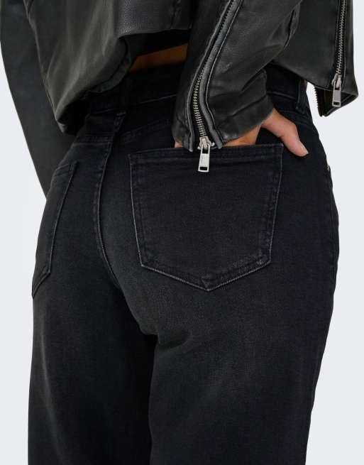 ONLY - Julles - Jeans met rechte pijpen en lage taille in zwart met wassing, 4 van 4