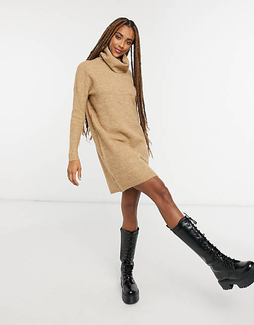  Only jumper dress with roll neck in brown 