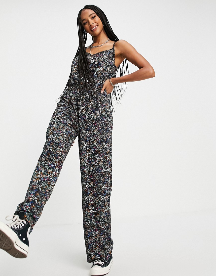 Only Jumpsuit In Ditsy Pop Floral Print-navy