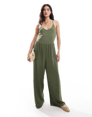 ONLY - Jumpsuit in Khaki mit weitem Bein-Grün