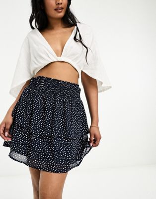 Only layered rara skirt in navy spot - ASOS Price Checker