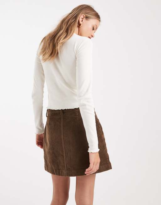 ONLY - Jupe à taille haute en velours côtelé - Marron, 4 de 5