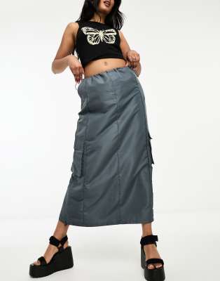 Only cargo midi skirt in charcoal grey - ASOS Price Checker