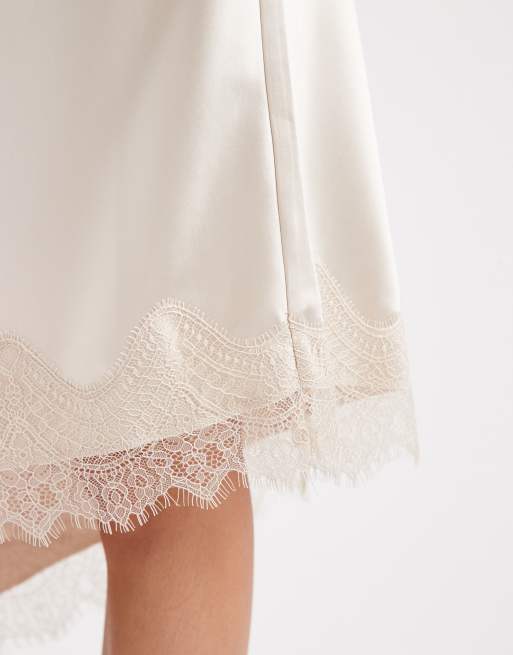 ONLY - Jupe d'ensemble mi-longue et asymétrique en satin et dentelle - Grège, 4 de 5
