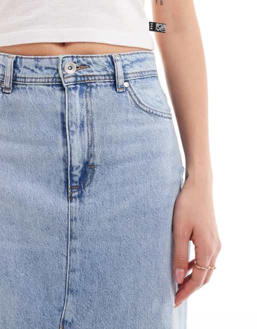 ONLY Jupe en jean longue a ourlet effiloche Bleu ASOS